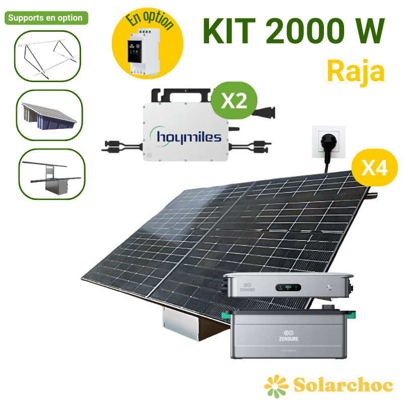 Kit solaire Plug&Play 2000W 4 panneaux solaires JOLYWOOD 500W + 1 Micro-onduleur + Batterie ZENDURE Autoconsommation Raja