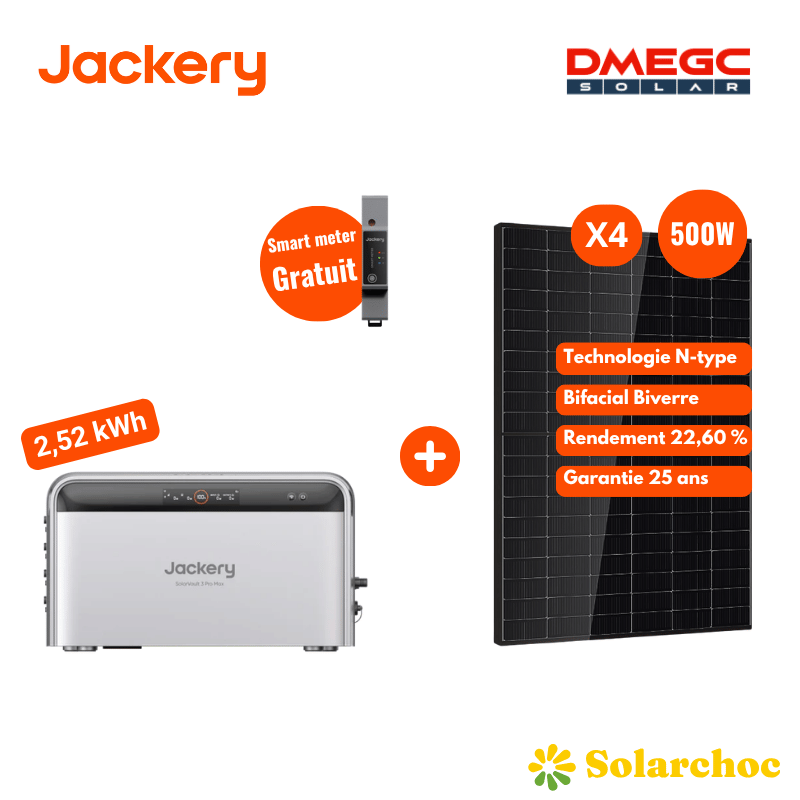 Pack 2,52kWh Batterie Plug and Play JACKERY SolarVault 3 Pro Max + 4 panneaux DMEGC 500W