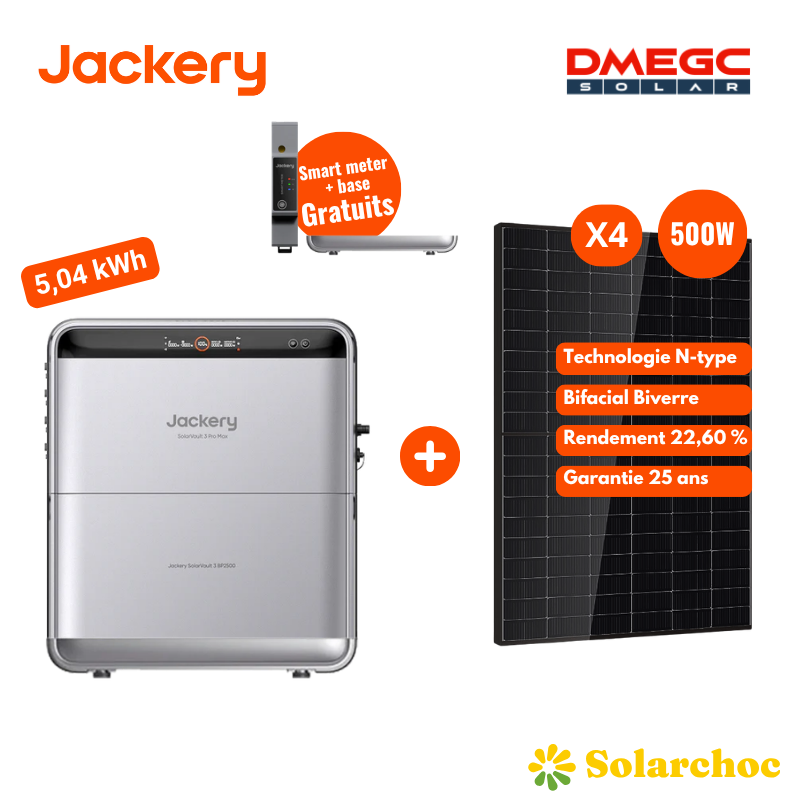Pack 5,04kWh Batterie Plug and Play JACKERY SolarVault 3 Pro Max + 1 batterie BP2500 + 4 panneaux DMEGC 500W