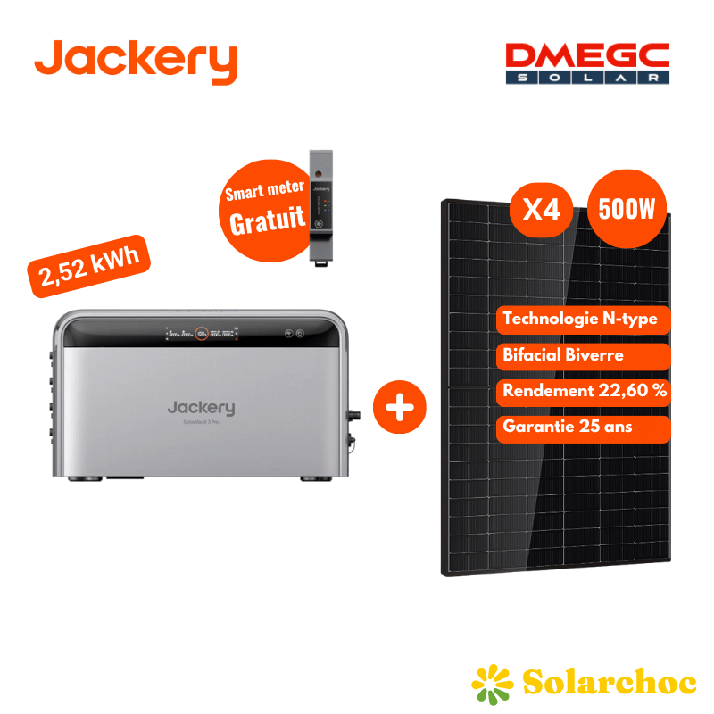Pack Batterie Plug and Play 2,52kWh JACKERY SolarVault 3 Pro + 4 panneaux DMEGC 500W